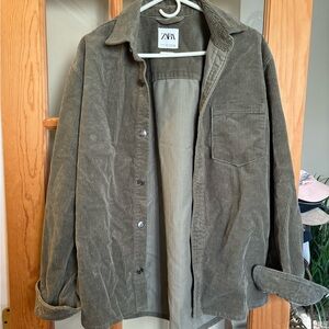 Zara Olive Green Shacket Corduroy Relaxed Fit